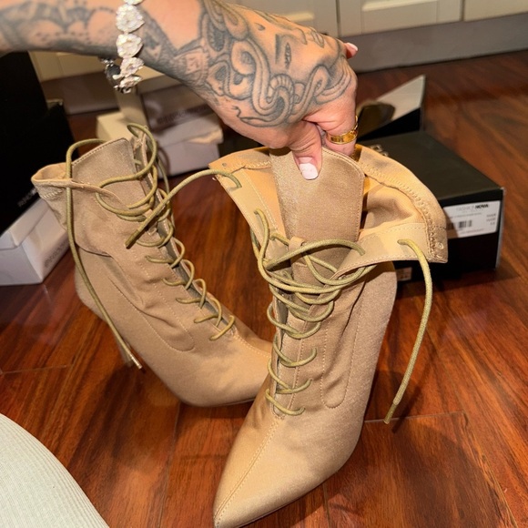 Fashion Nova Tan Heeled Lace-Up Boots - Picture 7 of 10